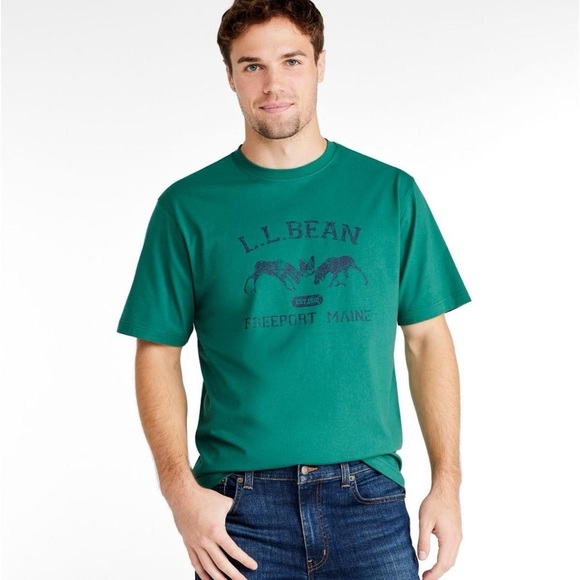 L.L.Bean Men's Carefree Unshrinkable Tee Short-Sleeve medium green - Picture 4 of 4